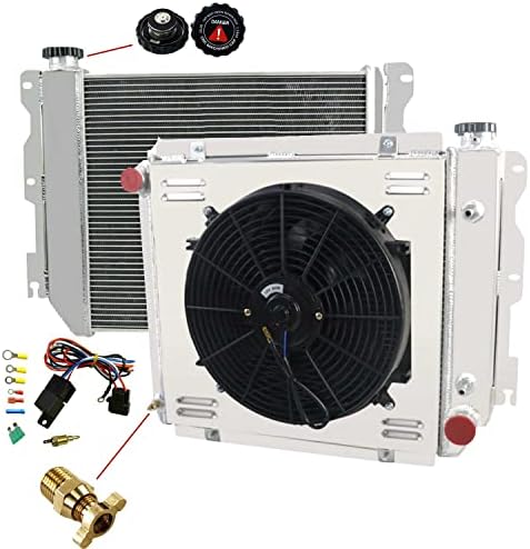 ColQuee 4 Row Core All Radiator+Shroud +14" Fan+Relay Kit Compitable for 1987-2006 88 89 90 91 92 93 94 95 96 97 98 99 00 01 02 03 04 05 Jeep Wrangler TJ YJ Chevy GM V8
