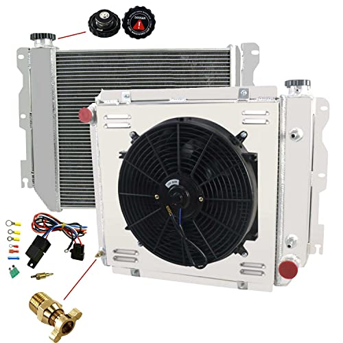 Colquee 4 Row Core All Radiator+Shroud +14" Fan+Relay Kit Compitable For 1987-2006 88 89 90 91 92 93 94 95 96 97 98 99 00 01 02 03 04 05 Jeep Wrangler Tj Yj Chevy Gm V8 #TOP23