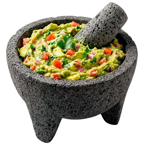 Molcajete 8 in Mexican, Handmade with Natural Volcanic Stone, Artisanal Kitchen Utensil for Grinding with Pores for Crushing, Specially Designed for Grinding Spices, Sauces, and Guacamole