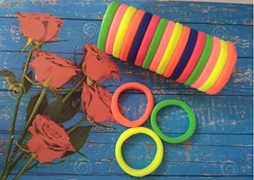 Image of Elina 60 Mutli Color Elastic Ponytail Holder Hair Rubber Ties Head Bands Soft Cotton Thick Thin Hair Wear for School Girls, Kids, Women Accessories (Pack of 60)(Neon Bright Colors)