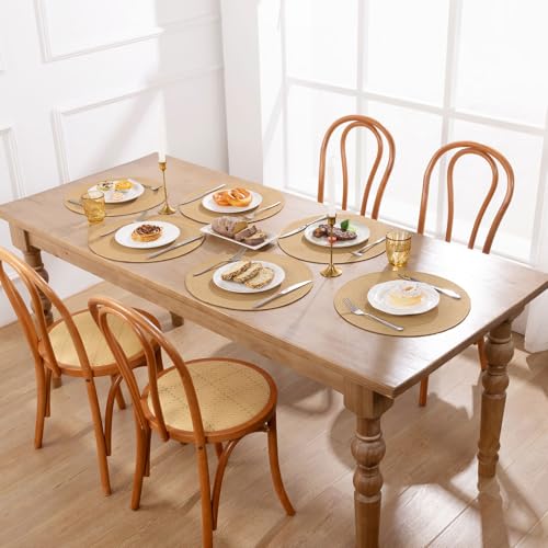 Image of SHACOS 15 inch Round Braided Placemats Set of 4 Cotton Polyester Place Mats Washable Kitchen Dining Table Mats for Dinner Party Table Decor (Camel, 4)