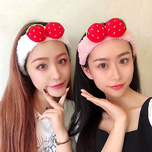 2PCS Cute Strawberry Headbands Washing Face Shower Hairbands Hair Band Hairhoop Elastic Spa Yoga Sports Headwraps Hair Accessories(Pink) - Image 4
