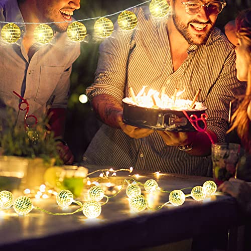 Acelist 20 Led 9.8Ft Disco Ball String Light - Battery Powered And Usb Plug, Disco Ball Lights For 70'S Disco Party Decorations And Birthday Parties, Mamma Mia (Gold) #TOP4
