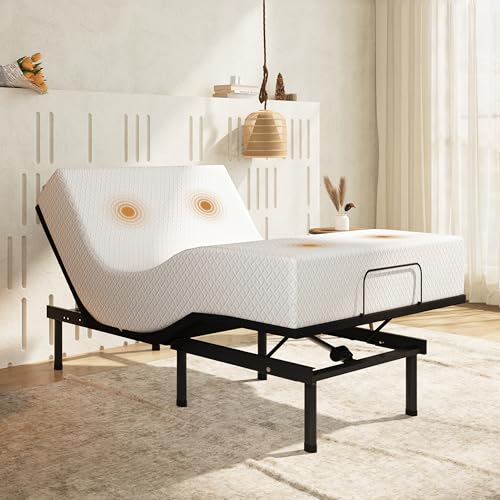 Image of Twin XL Adjustable Bed Frame and 10 inch Green Tea Memory Foam Mattress，Massage，Memory Positions，Head and Foot Incline,Zero Gravity，Dual USB Ports，Under Bed Lights，Anti-Snore,Easy Assembly