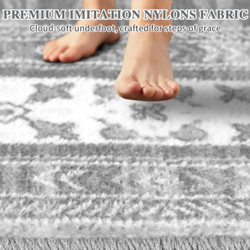 Kitchen Rugs Sets of 2-Non Slip Kitchen Mats for Floor-Thick Stain Resistant Kitchen Floor Mat Runner Carpet for Hallways Entryway Laundry Room Washable(Grey 50x80cm+50x120cm) - Image 5