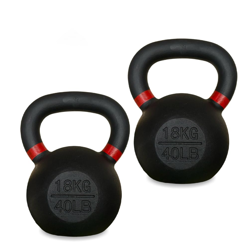 Cast Iron Kettlebell for Home Gym Strength Training, Wide Grip Handle, Flat Base, Anti-Rust Finish, Single or Set, 2kg to 40kg (18Kg-Pair)
