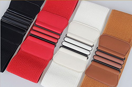 Women's Elastic Stretch Wide Vintage Dress Leather Waist Belts (Brown)4