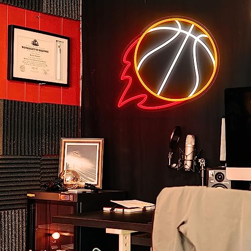 Image of Basketball Neon Sign, 12.6x11.6 Inch Basketball Led Neon Light, Dimmable LED Neon Signs for Wall Decor, Wall Decor Aesthetic, Sports Neon Signs for Room Bedroom Shop Decor, Gift for Christmas Birthday
