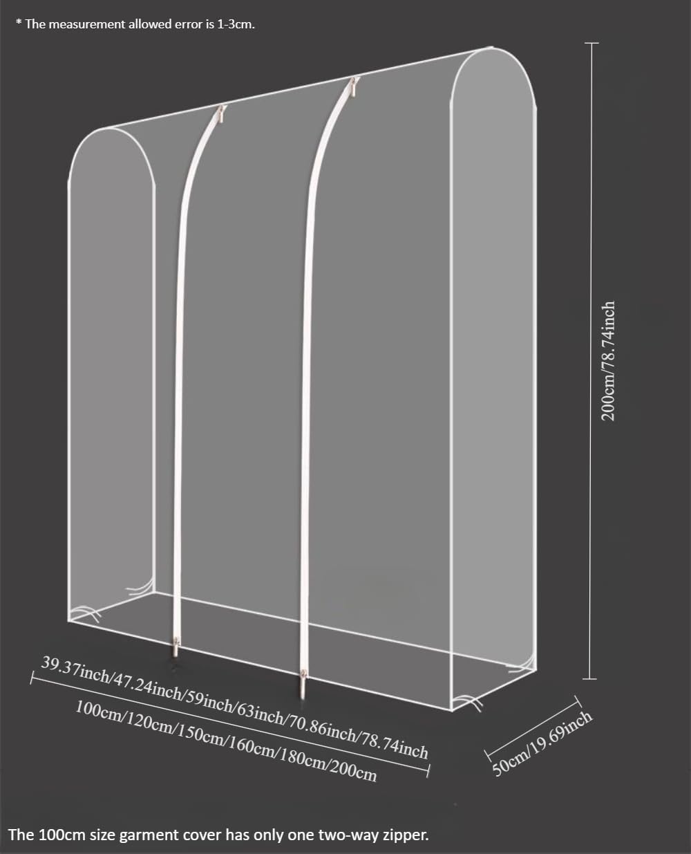 Staubschutz für Kleiderständer, 2 m, extra hoher Kleiderstangenschutz mit doppeltem Reißverschluss, Kleideraufbewahrung, Kleiderbügelabdeckung für Kleider, Mäntel, Jacken (transparent, 200 x 50 x 200