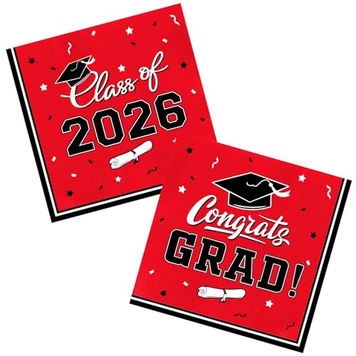 Gatherfun Graduation Party Disposable Napkins Paper Napkins for College High School Graduation 3-Ply 50 Pack Red