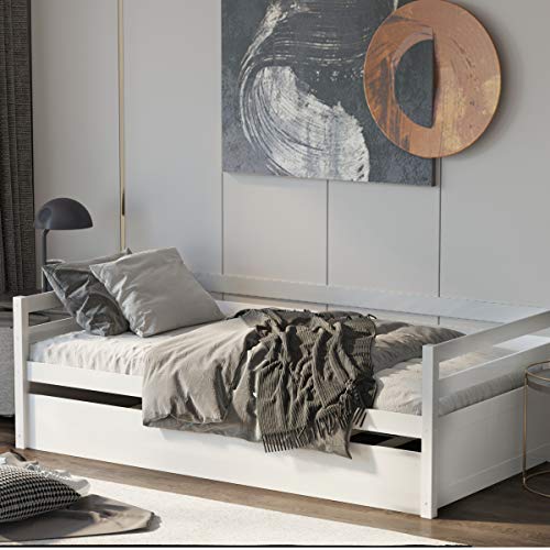 Giantex Wood Daybed with a Trundle, Twin Trundle Daybed with Durable Slat Support