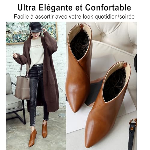 Talon aiguille et bout pointu sur ces bottines femme hiver haut de gamme