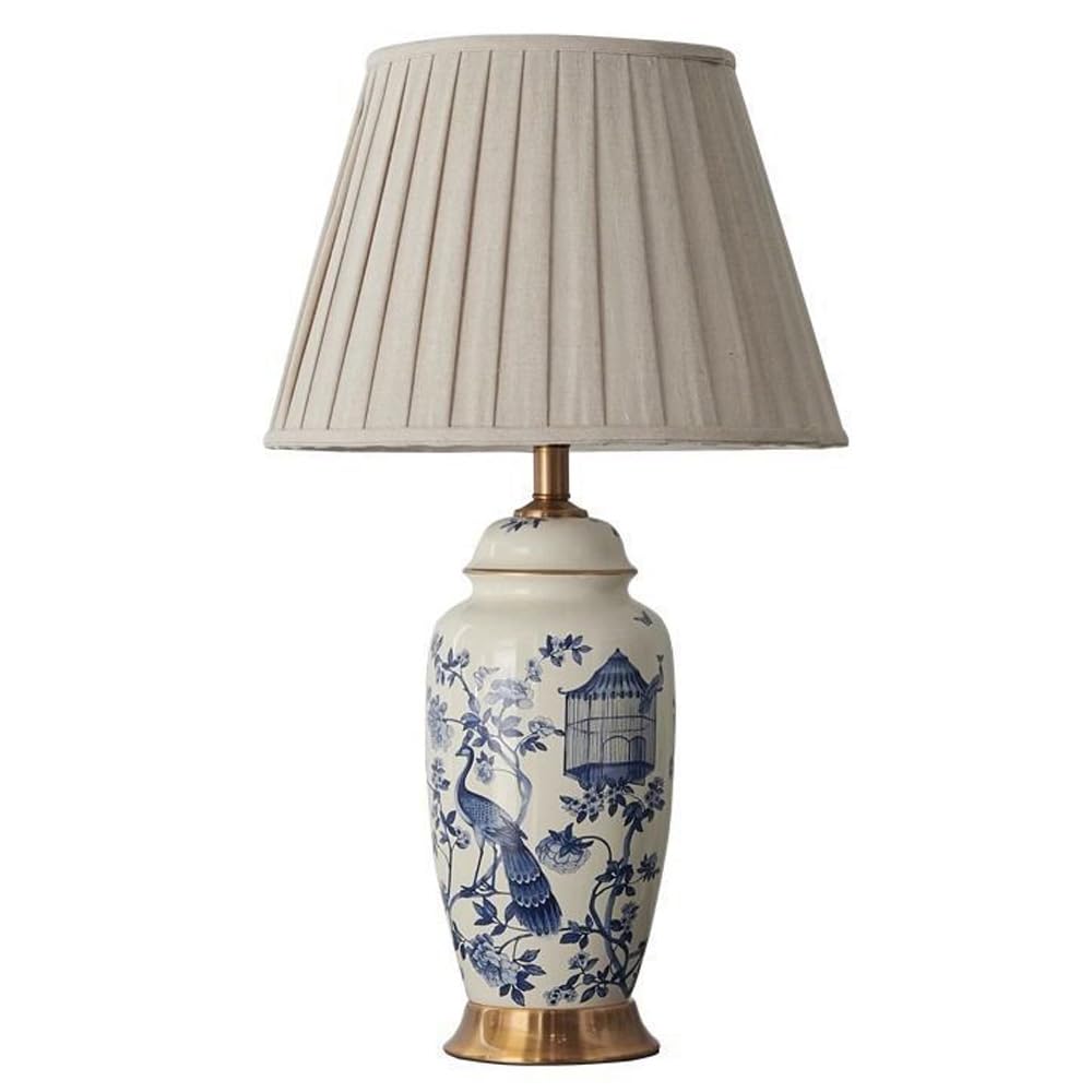 SANBDDLYY Hand-Painted Ceramic Table Lamp - Rustic White Porcelain Desk for Bedroom & Living Room Chinese Design Antique Vase Style Nightstand