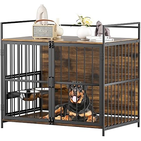 ROOMTEC Dog Crate Furniture-Style Cages for Large Dogs Indoor Heavy Duty Super Sturdy Dog Kennels with 2 Stainless Steel Bowls (48Inch = Int.dims: 46" W x 29" D x 35.5" H) Cover