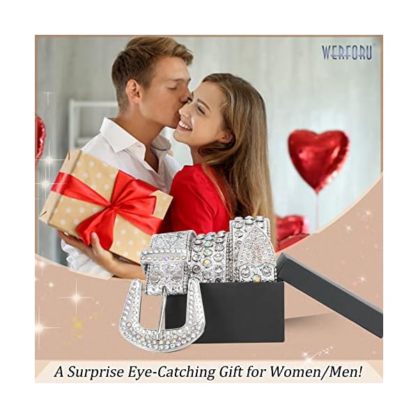 Women Men Western Rhinestone Studded Leather Belt Cowgirl Cowboy Bling Waist Belt for Jeans Dress, Silver,Fit Waist Size 33-37 Inches - Image 6