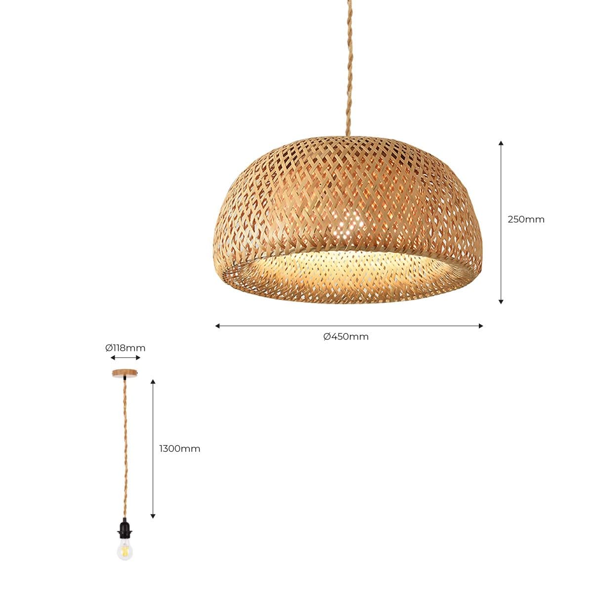 BARCELONA LED - Lámpara colgante de mimbre Hanna. Estilo Boho Rústica – Pantalla artesanal natural, Cable ajustable de Cuerda – Lámpara colgante para isla cocina, dormitorio, comedor o salón