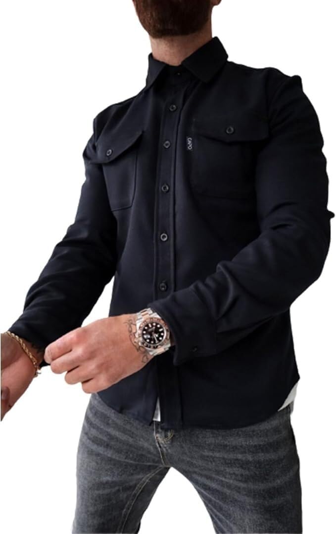 Lockenstab Men's B Button Down Shirt Jacket Casual Stylish Shirt Jackets(Blue,XL)