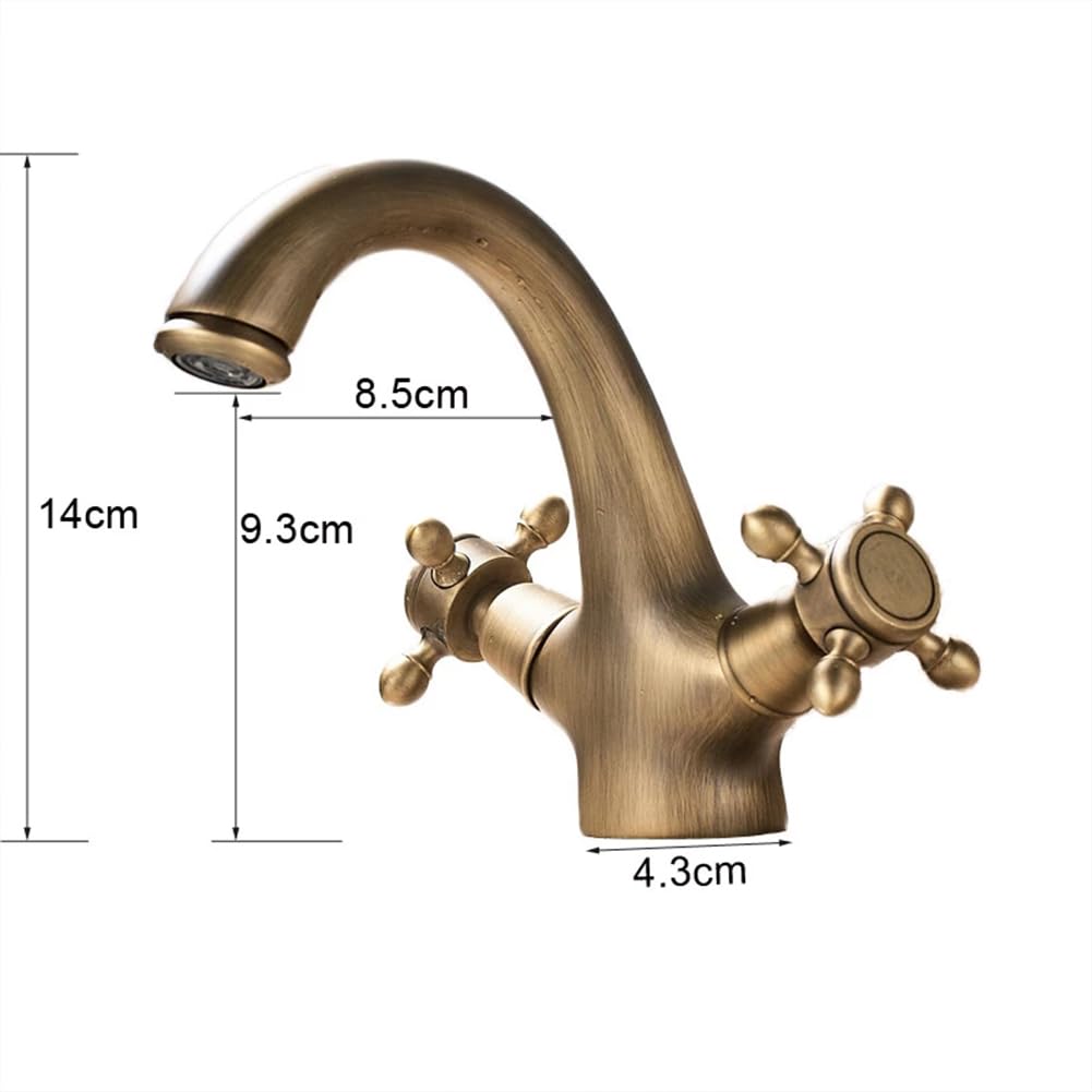 Grifo De Baño Grifo De Lavabo, Vintage Retro Estilo Latón Dos Mandos Mezclador De Lavabo, Ajustable Para Agua Fría Y Caliente, Oro