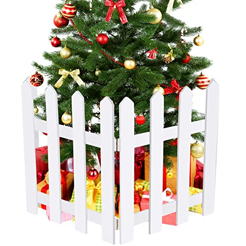 RUODON 4 Pack Thick Christmas Tree Fences White Wooden Picket Fences Tree Fence Border Decoration...