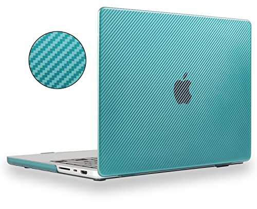 UESWILL Case Compatible with MacBook Pro 14 inch with M4 M3 M2 M1 Pro Max chip (2024 2023 2022 2021 Release), Carbon Fiber Texture Slim Fit Anti-Fingerprint Hard Shell Cover, Peacock Green