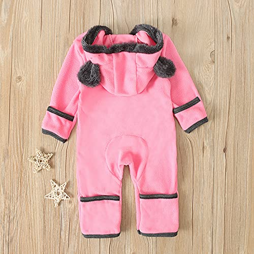 Newborn Baby Boy Girl Fleece Footed Jumpsuit Bear Ears Hooded Romper Zip up Outerwear Coat Infant (Pink, 12-18 Months)4