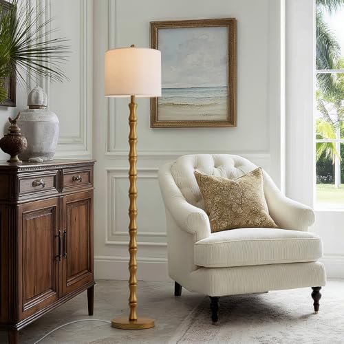 Image of BOBOMOMO 62 inch Rustic Floor Lamp, Retro Farmhouse Standing Lamp with Rotary Switch, Resin Antique Gold Floor Lamp for Living Room, Bedroom, Dining Room, Nursery, Elegant Home Decor