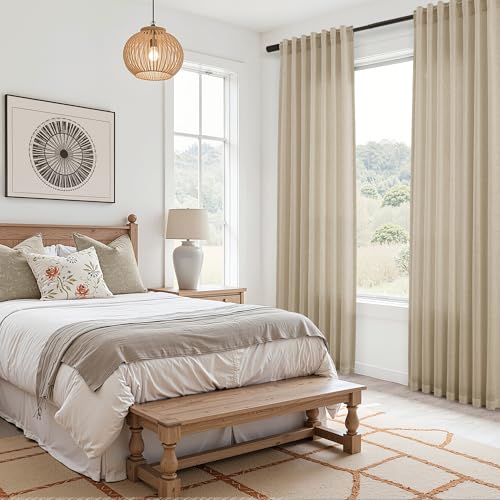 Image of Joywell Extra Long Linen Curtains 112 Inches for Living Room Eggshell Beige