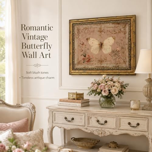 Gold Framed Wall Art Vintage Butterfly Canvas Wall Art White Moth Moody Rustic Insect Artwork Prints Picture for Living Room Bedroom Farmhouse Bathroom Office Decor, 11" L x 9" W — view 6