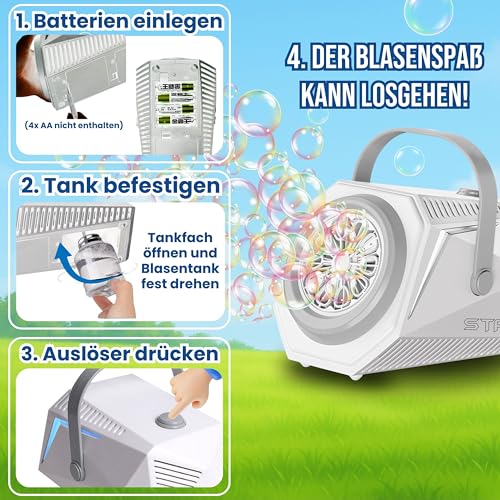 Blubbel LED Seifenblasenmaschine, 4X 90ml Seifenblasenflüssigkeit Tank, Seifenblasen Maschine, Seifenblasenpistole Kinder, Luftblasen Bazooka Bubble Maschine, Geschenk, Hochzeit