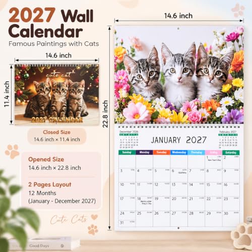 Image of 2027 Wall Calendar 12 Month Hanging Monthly Planner