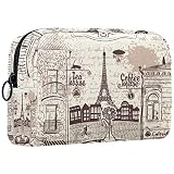 Borse cosmetiche per donna, borsa per trucco borsa da toilette da viaggio accessori organizerStile vintage della Torre Eiffel