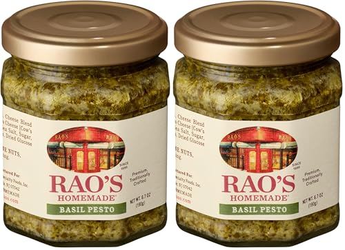 Image of Rao's Homemade Basil Pesto Sauce, 6.7 oz, Flavorful Pasta Sauce, Premium Quality, With Cheese, Nuts, Garlic & Olive Oil (Pack of 2)