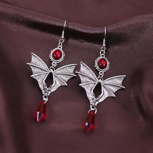 Gothic Dark Bat Earrings for Women Halloween Red Black Zirconia Vampire Earrings Vintage Witch Accessories Halloween Vampire Cosplay Costume Spooky Party Jewelry Accessories3