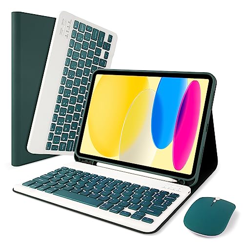 Image of SOPPY Bluetooth Keyboard Case with Mouse for iPad 11th Gen. (A16) 11-inch 2025, 10th Generation 10.9 inch 2022, Detachable Protective Cover, with Built-in Pen Holder, USB-C Rechargeable, Dark Green