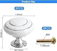 Vista 2 de Pomos de cerámica blanca para gabinetes de cocina, paquete de 12 pomos redondos vintage para cajones de aparador, pomos con tornillos para armario