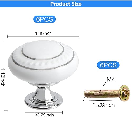 Miniatura 2 de Pomos de cerámica blanca para gabinetes de cocina, paquete de 12 pomos redondos vintage para cajones de aparador, pomos con tornillos para armario,