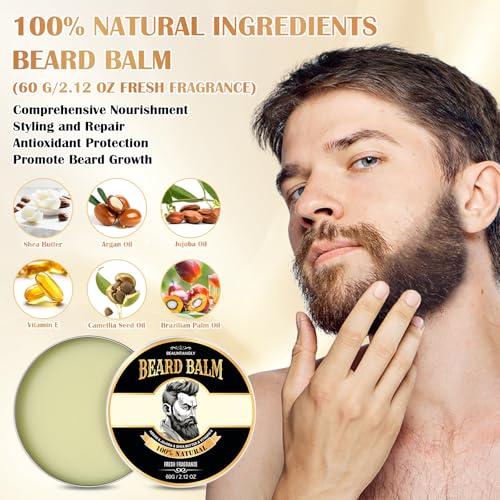 Beard Growth Kit, Beard Care Grooming Set w/Beard Growth Oil, Conditioner, Balm, Shampoo Wash, 0.25MM Roller, Beard Brush, Comb, Scissor, Bag, Christmas Birthday Valentines Day Gifts for Him Men - Image 6