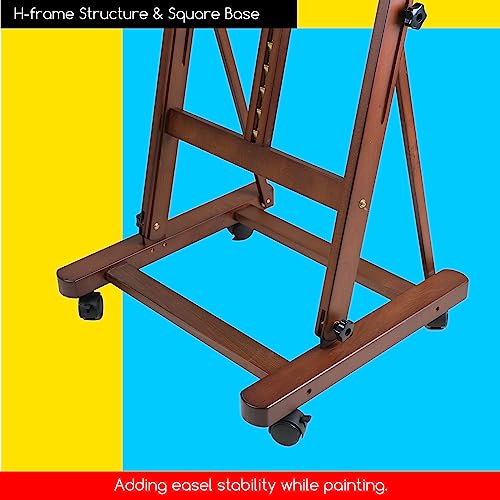 Image of MEEDEN Studio Wood H-Frame Easel: Art Easel on Wheels for Artist