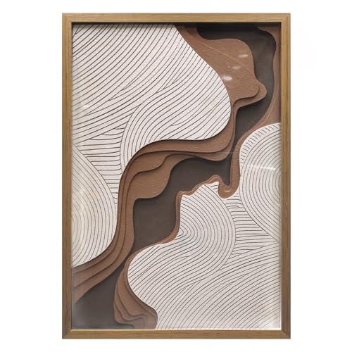 BrightA Large 3D Wooden Wall Art Abstract Wave Design 5-Layer Carved Gray Beige Acrylic Protected Modern Home Decor 27.5"x39.4" with Solid Wood Frame for Living Room Office