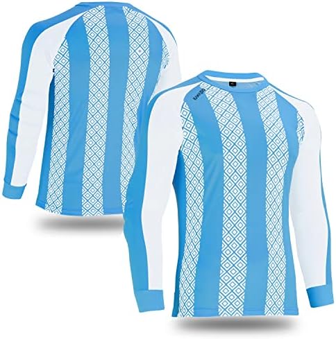 KAMAJSIO Elbow Padded Youth Soccer Goalie Jersey for Adult/Kids. Mens Long Sleeve Soccer Goalkeeper Jersey. Boys Football Padded Shirt (KD2, SkyBlue, YL)