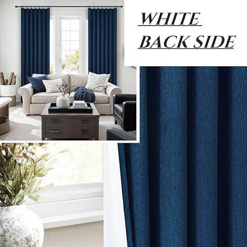 Image of Navy Blue Small Blackout Curtains 54 Inches Length for Kids /Boys Rooms /Bedroom, Pinch Pleated Drapes with Hooks Viral Linen Thermal Coastal Short Curtain Dark Blue Window Burg (40 inchWx54 inchLx 2 Panels)