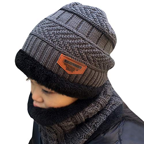 Milya Jungen Mädchen Winter Mütze Schal Hat Schlauchschal Set, Dunkelgrau Cover