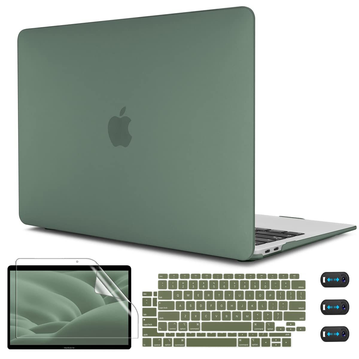 CISSOOK Midnight Green Case for MacBook Air 13inch 2021 2020-2018 Release Model A2337 M1 A2179 A1932, Matte Matcha Green Cover with Keyboard Cover for MacBook Air 13 with Touch ID, Midnight Green