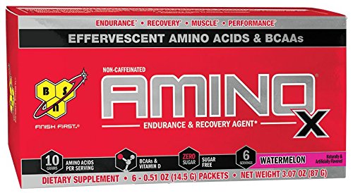 BSN Amino X Endurance & Recovery Powder with 10 Grams of Aminos Per Serving, Travel Size, Flavor: Watermelon, 6 Count