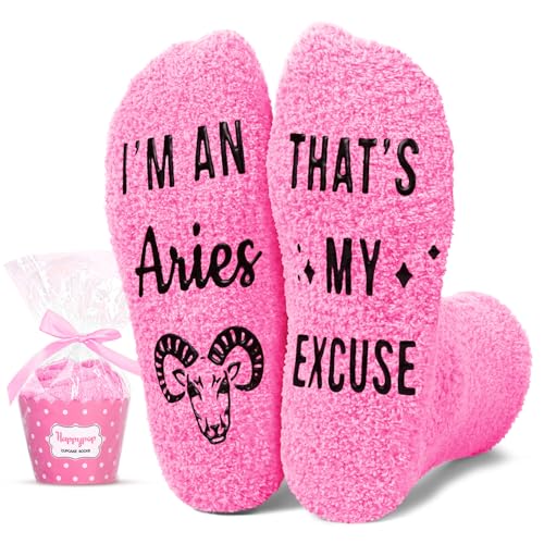 HAPPYPOP Aries Gifts for Women - Astrology Constellation Horoscope Gifts for Girls, Funny Space Galaxy Aries Socks