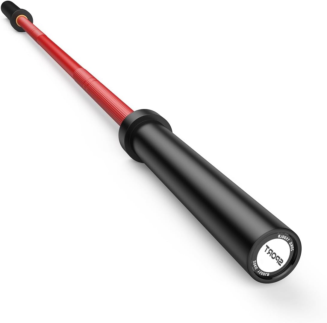 7 ft Barbell Bar, 44 lbs Weight Lifting Bar with 1500 Load Weight Capacity, Fits 2" Plates for Home Gym Powerlifting, Squat, Deadlift, Bench Press & Overhead Press, Red Black