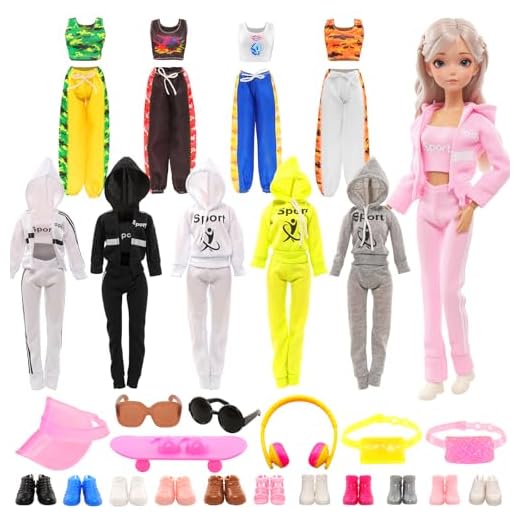 Miunana 16 Accesorios para Muñecas De 11,5 Pulgadas 30 cm: 4 Ropas Vestidos Prendas Deportivas + 5 Zapatos + Sombrero + 2 Bolsas + Scooter + 2 Gafas De Sol + Auriculares
