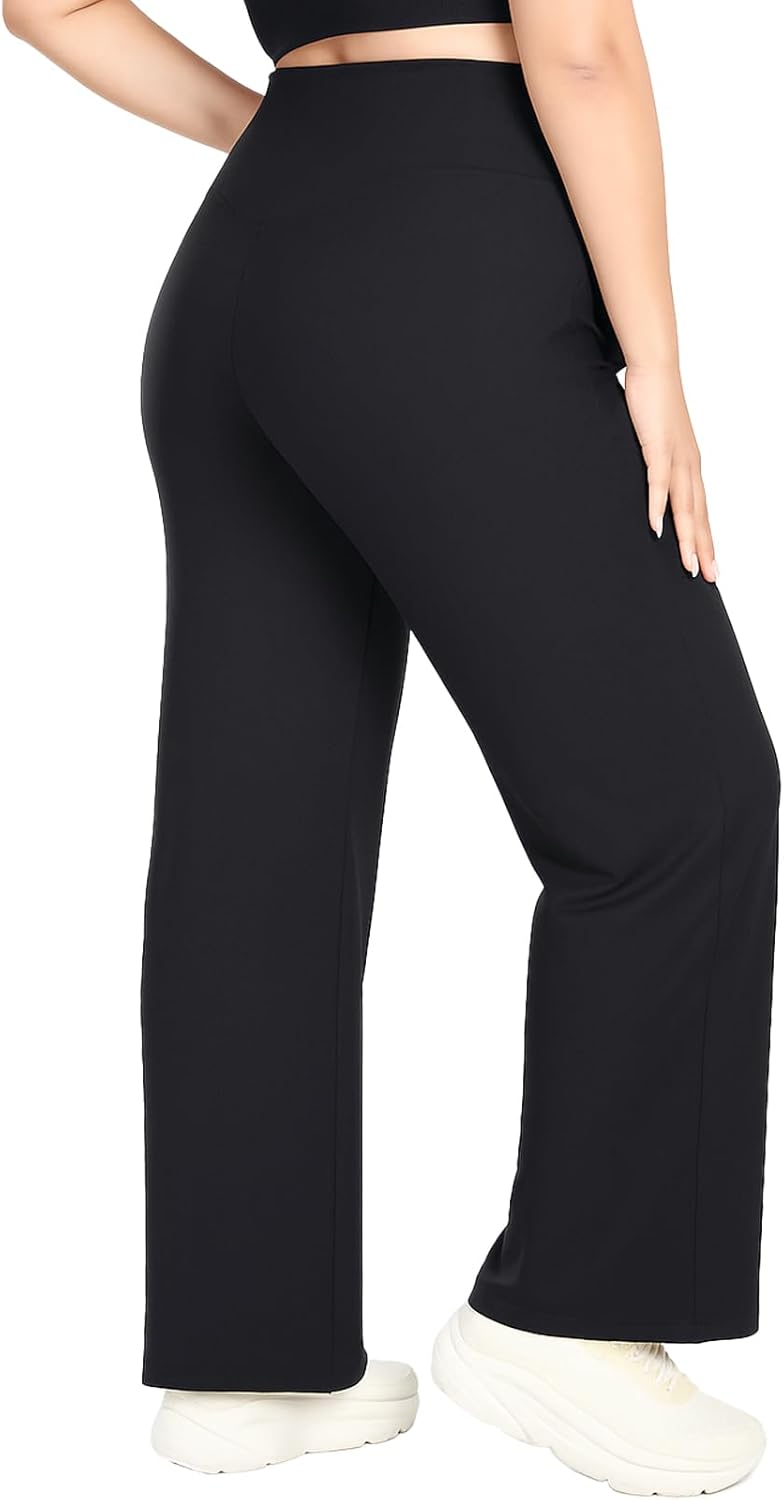 Women's Plus Size Wide Leg Pants High Waist Loose Stretch Lounge Pants with Pockets Casual Yoga Work Sweatpants - Image 5
