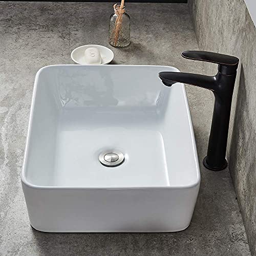 Ufaucet 19"X15" Modern Porcelain Above Counter White Ceramic Bathroom Vessel Sink,Art Basin Wash Basin For Lavatory Vanity Cabinet #TOP5