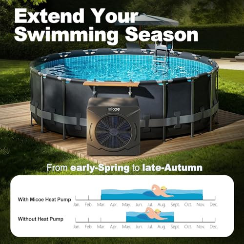 MICOE 18000 BTU Pool Heater for Above Ground Pools, Swimming Pool Heat Pump, Heating and Cooling, Smart App Control,Titanium Heat Exchanger, Ultra Quiet 50dB, 110V